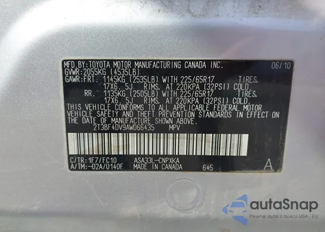 2010 Toyota Rav4 from USA, damaged, VIN 2T3BF4DV9AW066435